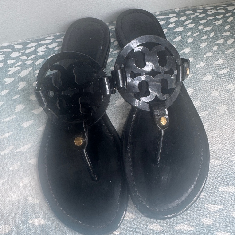 Tory Burch Miller Patent Black Sandals Size 9